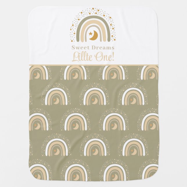 Custom Baby Name Boho Neutral Rainbow Baby Blanket (Front)