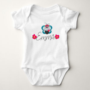 Custom Baby name Butterfly and flower Baby Bodysuit