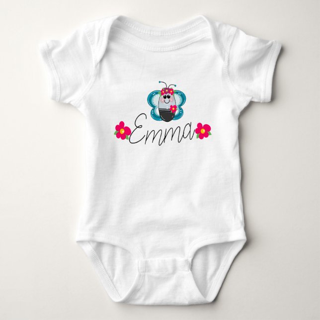 Custom Baby name Butterfly and flower Baby Bodysuit (Front)