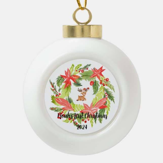 Custom baby name ceramic Christmas ornament  (Front)