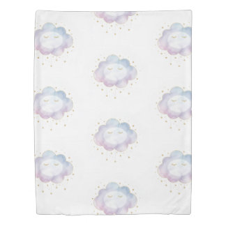 Custom Baby Name Lavender Watercolor Cloud Gold Ey Duvet Cover