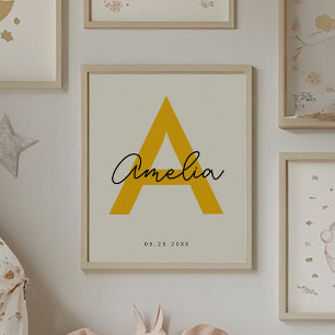 Custom Baby Name Nursery Monogram Letter Kids Room Poster
