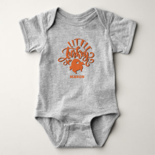 Custom Baby Name Orange Little Turkey Thanksgiving Bodysuit