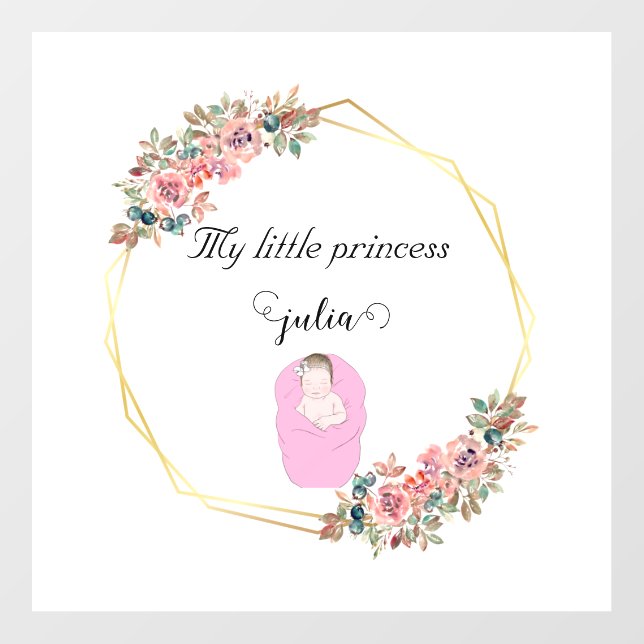 Custom baby Name  pink floral  Wall Decal (Front)