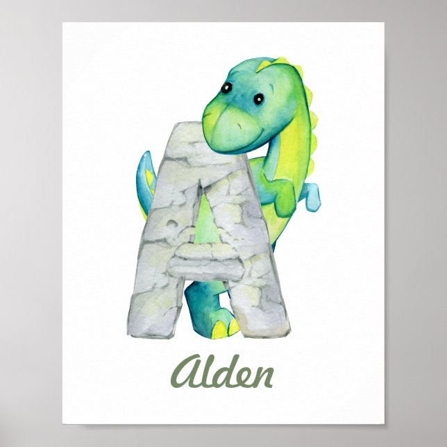 Custom Baby Nursery Decor Cute Dinosaur Letter A (Front)