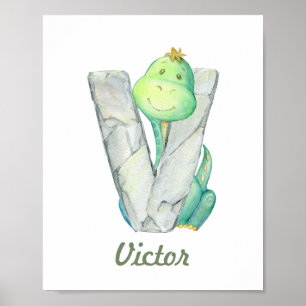 Custom Baby Nursery Decor Cute Dinosaur Letter V