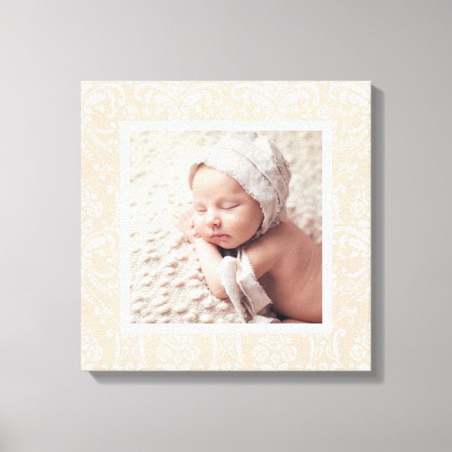 Custom Baby Photo and Damask Border Nursery Art Canvas Print (Front)
