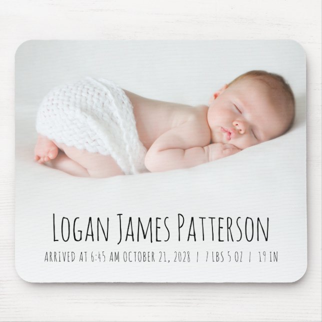 Custom Baby Photo Birth Stats Hand Lettering Mouse Pad (Front)