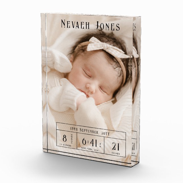 Custom Baby Photo Birth Stats Photo Block (Right)