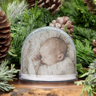 Custom Baby Photo Birth Stats Red Heart Keepsake Snow Globe