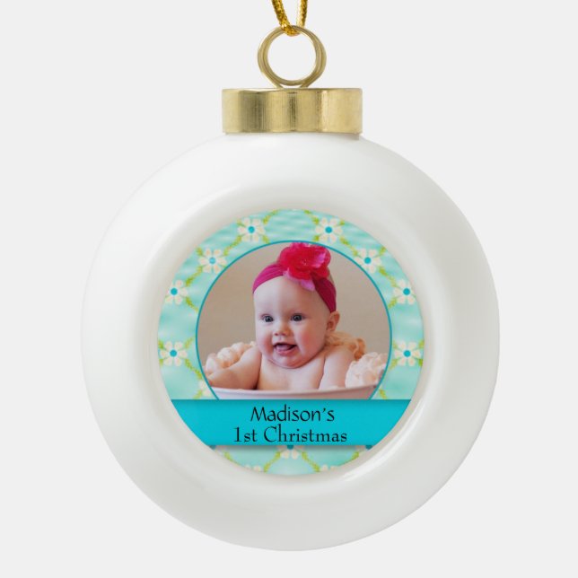 Custom Baby Photo Ceramic Ball Ornament (Front)