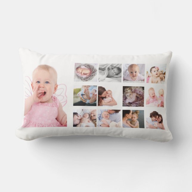 Custom Baby Photo Collage 12 months First Year Lumbar Pillow (Front)