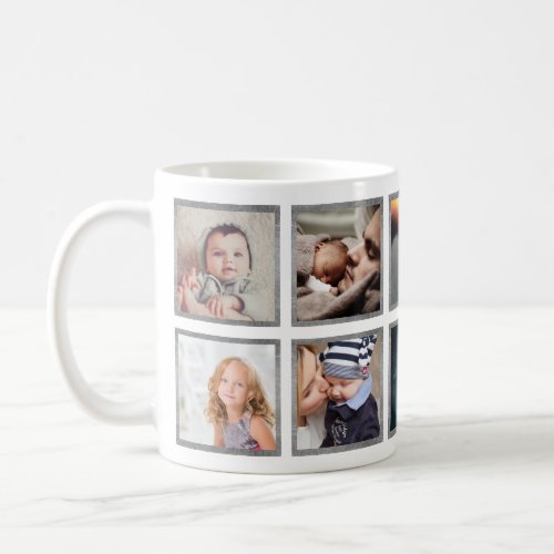 Custom Baby Photo Collage Elegant Silver Coffee Mug - Create your own personalized family photo collage mug with your custom images. Add your favorite photo, design or artwork to create something really unique. To edit this design template, click 'Change' and upload your own image as shown above.
Treat yourself or make the perfect gift for family, friends, parents and grandparents!