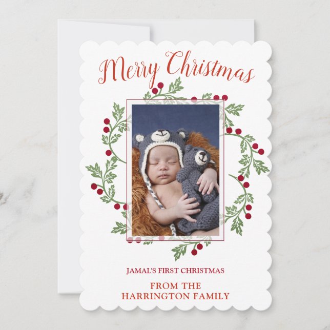 Custom Baby Photo First Christmas Holiday Card (Front)