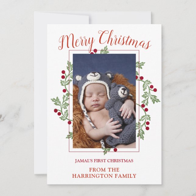 Custom Baby Photo First Christmas Holiday Card (Front)