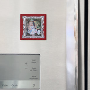 Custom Baby Photo in Fancy Silver Frame Add Photo Magnet