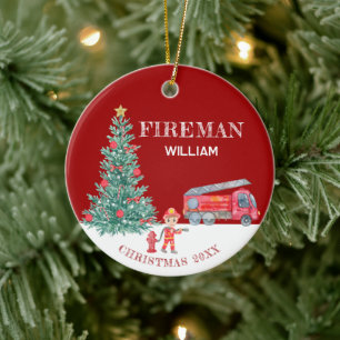 Custom Baby Photo Keepsake Fireman Christmas Tree Ceramic Ornament