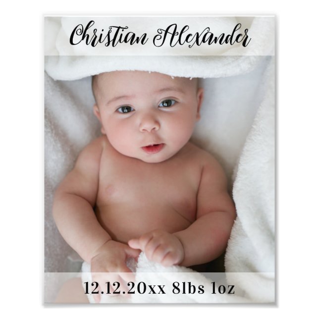 Custom Baby Photo Name Birth Weight Date (Front)