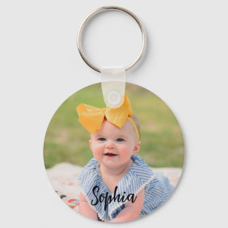Custom Baby Photo Name Handwriting Script Keychain