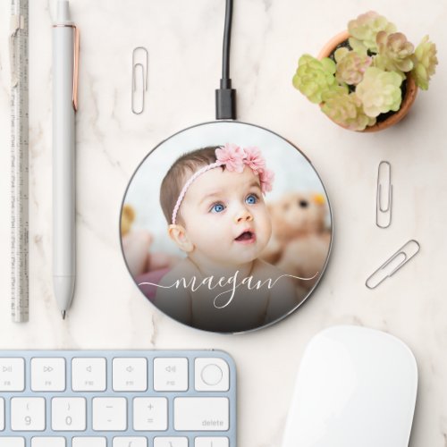 Custom Baby Photo Name Handwriting Script Wireless Charger