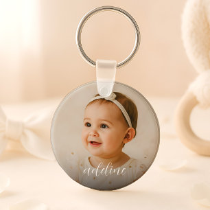 Custom Baby Photo Name Script  Keychain