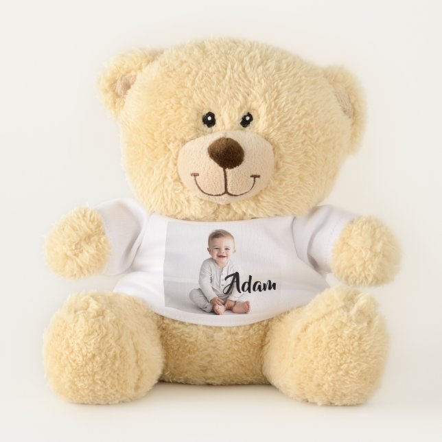 Custom Baby Photo & Name Teddy Bear – Plush Gift (Front)