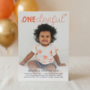 Custom Baby Photo Onederful 1st Birthday Party Invitation