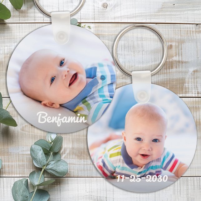Custom Baby Photo Personalized Name & Birthday Keychain (Creator Uploaded)