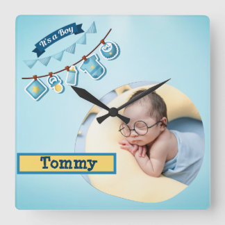 Custom Baby Photo - Personalized Square Wall Clock