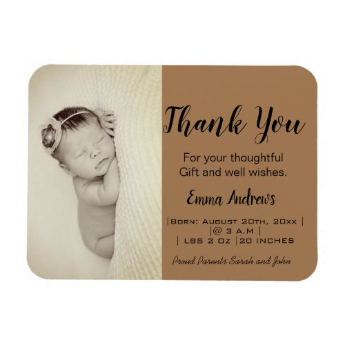 Custom Baby Photo Thank You Birth Announcement Magnet
