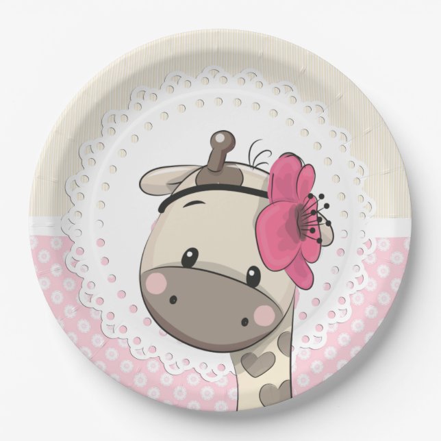 Custom Baby Pink Giraffe Paper Plates  (Front)