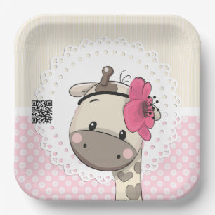 Custom Baby Pink Giraffe Paper Plates
