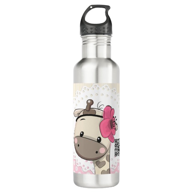 Custom Baby Pink Giraffe Pillar Steel Water Bottle (Front)