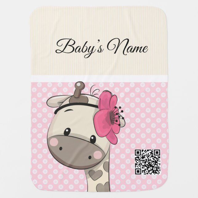Custom Baby Pink Girl Giraffe Blanket  (Front)