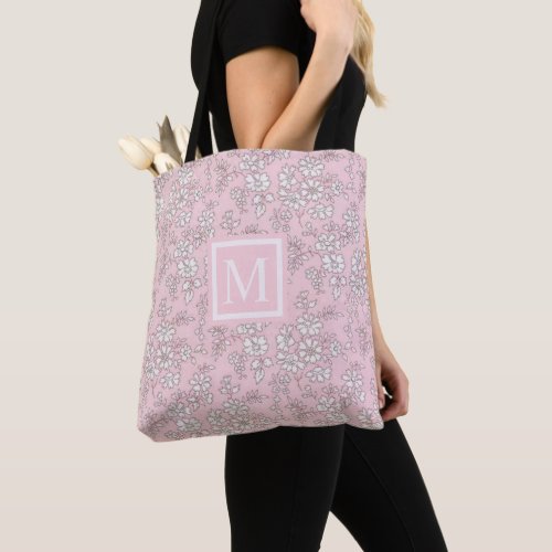 Custom Baby Rose Pink Floral White Flowers Tote Bag