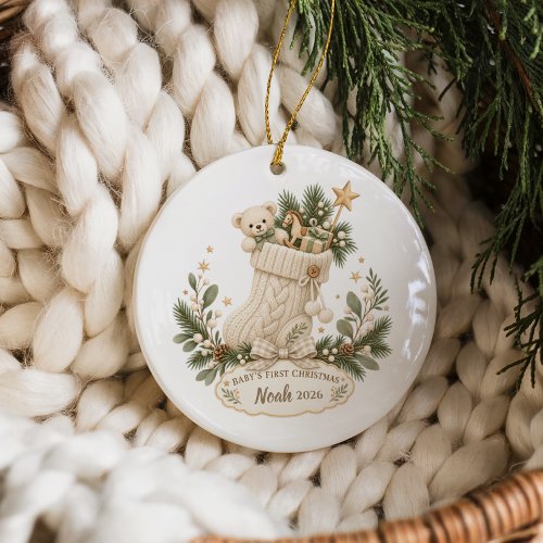 Custom Baby’s First Christmas Stocking Ceramic Ornament