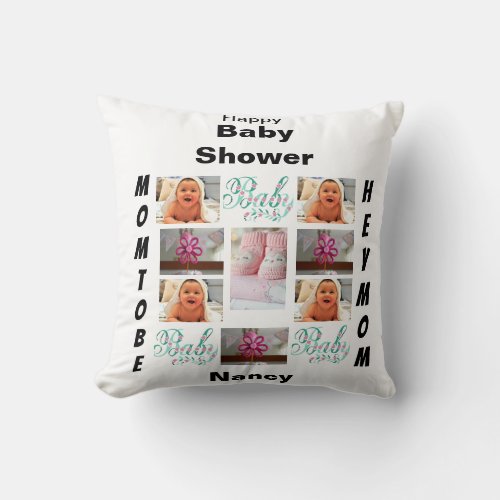 Custom Baby Shower 11 Photo Collage  Throw Pillow