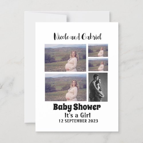 Custom Baby Shower 5 Photo Collage Magnetic Invitation