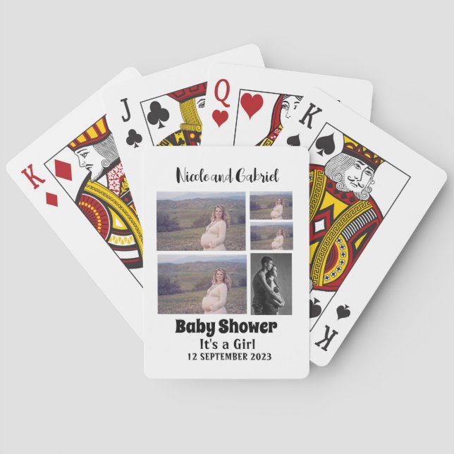 Custom Baby Shower 5 Photo Collage Poker Cards (Back)