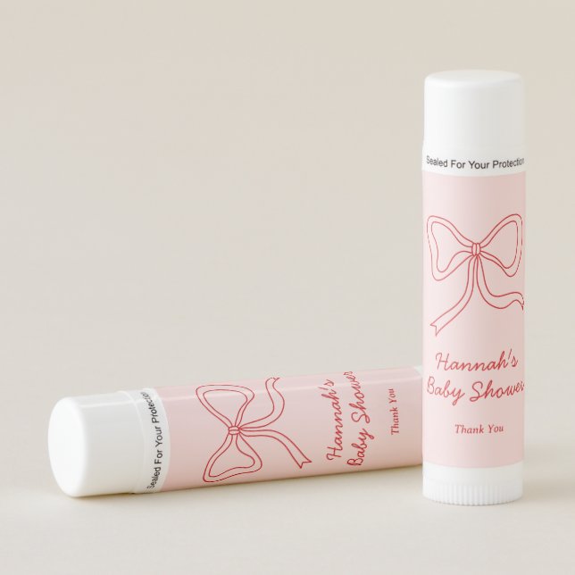 Custom Baby Shower Favor Pink & Red Bow Lip Balm (Front)