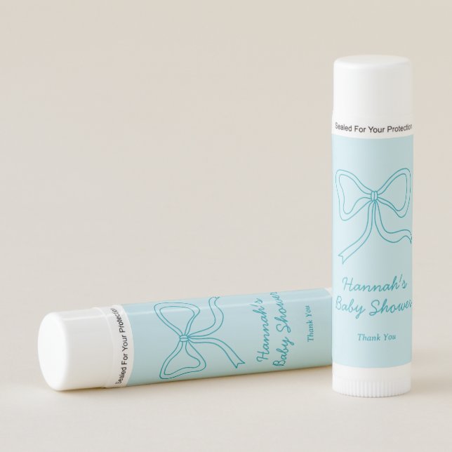 Custom Baby Shower Favor Teal Blue Bow Lip Balm (Front)