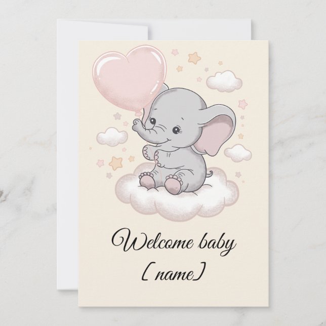 Custom Baby Shower Greeting Card – Cute Elephant (Front)