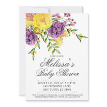 Custom Baby Shower Invite, Purple Yellow Floral