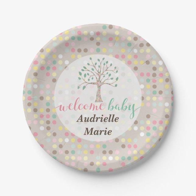 Custom Baby Shower Love Grows In Our Family Tree Paper Plates (Front)