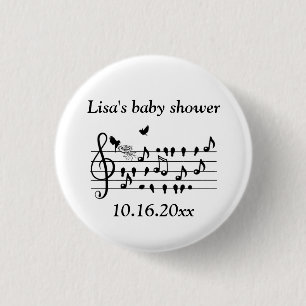 Custom Baby Shower Music Bird Notes Keepsake Button