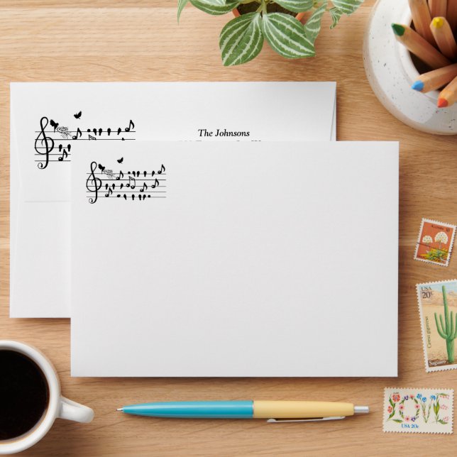 Custom Baby Shower Music Bird Notes Keepsake Envelope (Desk)