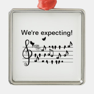 Custom Baby Shower Music Bird Notes Keepsake Metal Ornament