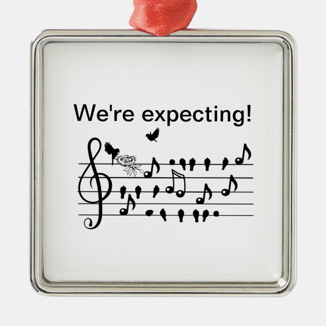 Custom Baby Shower Music Bird Notes Keepsake Metal Ornament (Front)