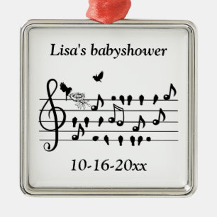 Custom Baby Shower Music Bird Notes Keepsake Metal Ornament