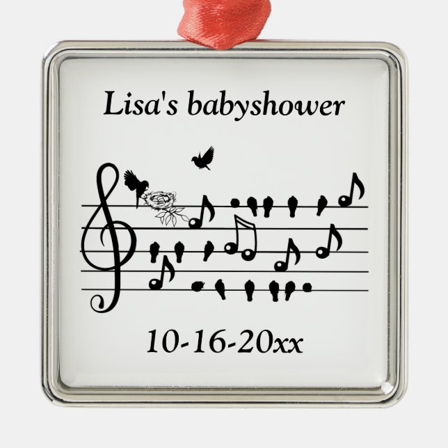 Custom Baby Shower Music Bird Notes Keepsake Metal Ornament (Front)